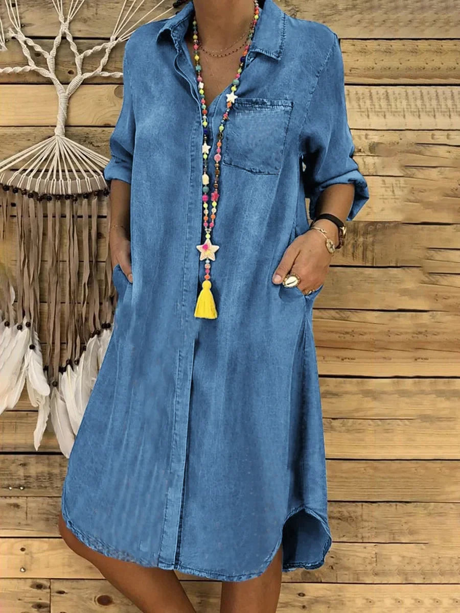 Vestido de camisa jeans multifuncional feminino, tamanho grande, vestido casual para lazer diário, tamanho grande