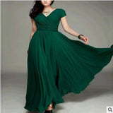 2026 Women's V Neck Short Sleeve Evening Party Dress Temperament Solid Colour Long Cocktail Chiffon High Waist Summer Dresses