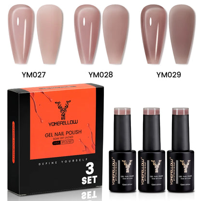 NEW YOKEFELLOW 10ml Crystal Jelly Nude Red Pink Gel Nail Polish Transparent Semi-permanent UV Gel Nail Art Soak Off Gel Varnish