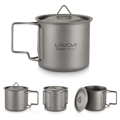 Taza de agua ultraligera de titanio Lixada con asa plegable, portátil para exteriores, camping, picnic, 300 ml/350 ml/550 ml/650 ml