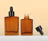 100ml ‌Amber Flat-Shoulder Rectangular Essential Oil Dropper Bottle – 100ml Refillable Glass Container Cosmetic Containers