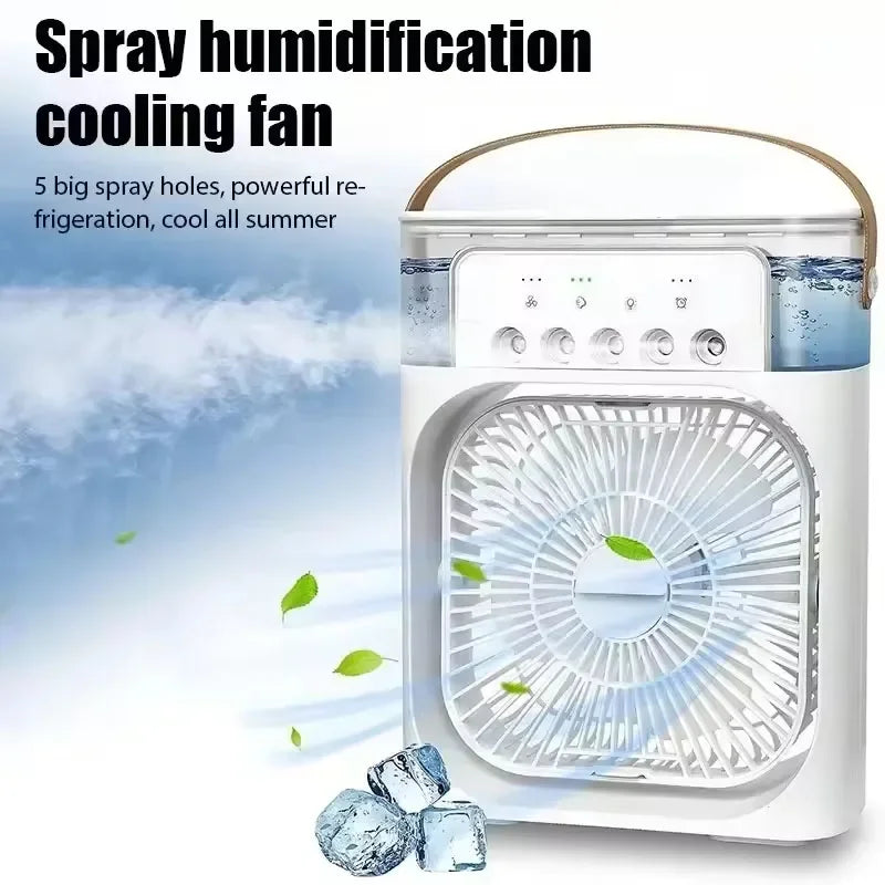 3 In 1 Summer Cooling Fan Portable Desktop Humidifier USB Mini Air Conditioners Night Light Water Mist For Home Or Office