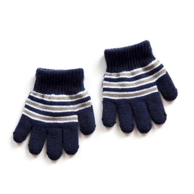 Guantes de invierno de punto a rayas para bebés, niños y niñas, de dedo completo, para exteriores, accesorios para niños de 1, 2, 3, 4 y 5 años 