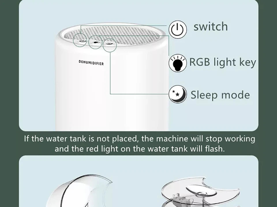 Electric Dehumidifier Moisture Absorbers Air Dryer With 1000ml Water Tank Quiet Air Home Dehumidifier For Bedroom Wardrobe