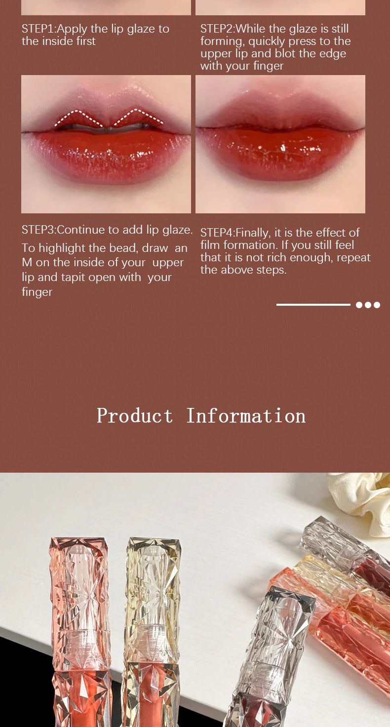 Brillo de labios de larga duración, hidratante, fácil de teñir, resistente al agua, efecto espejo, cristal de agua, brillo de labios, color transparente, cosméticos