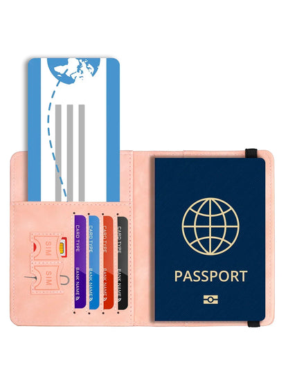 Tarjetero de cuero con bloqueo RFID, funda para pasaporte, billetera, accesorios de viaje para mujeres y hombres.