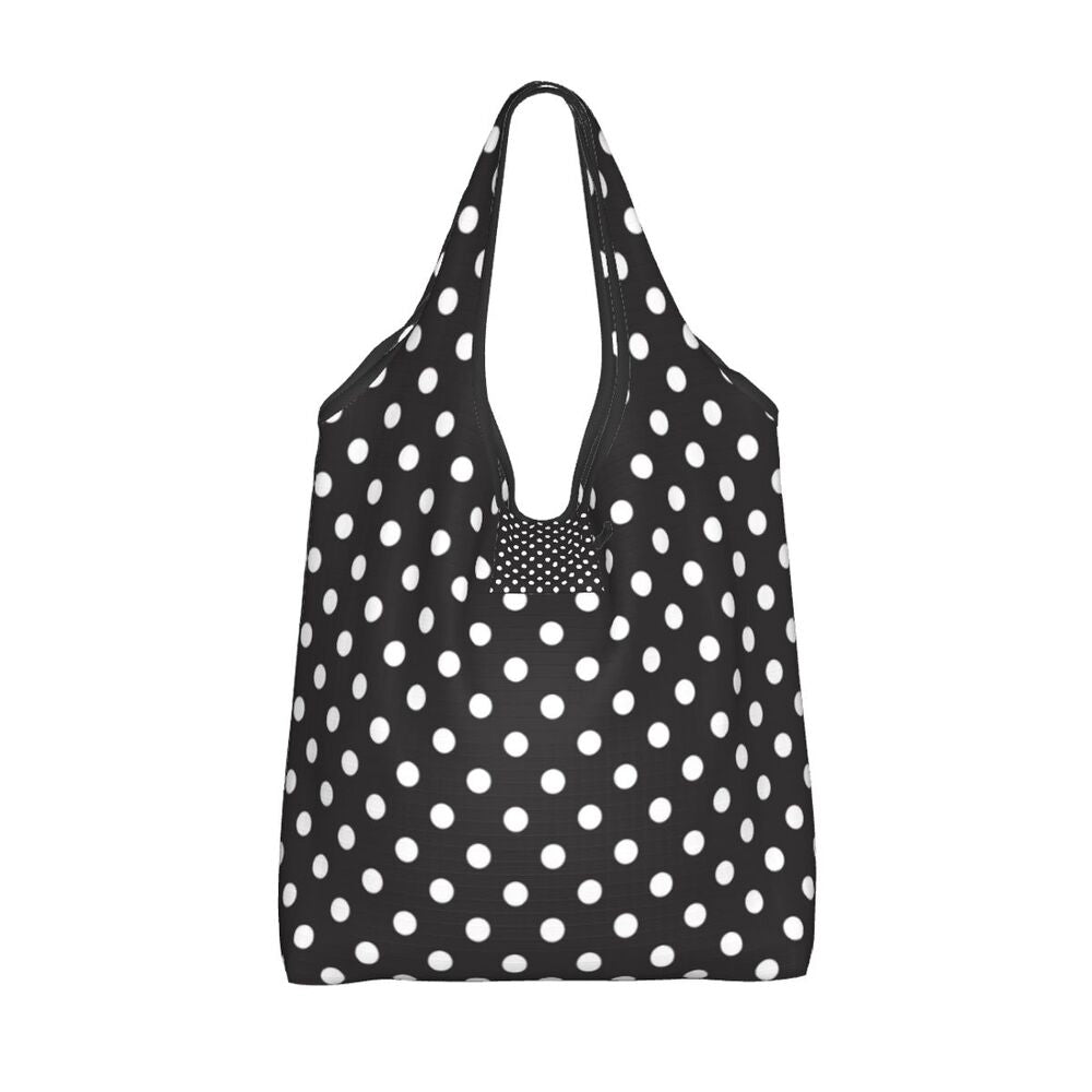 Custom Recycling Classic Black And White Polka Dot Shopping Bag Women Tote Bag Portable Grocery Shopper Bags
