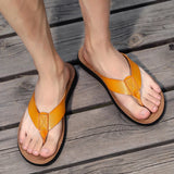 Size 38-47 New Italian Leather Flip-flops For Men Casual Cool Beach Summer Shoes Hotel Slippers Man Light Flats Luxe Men's Shoes