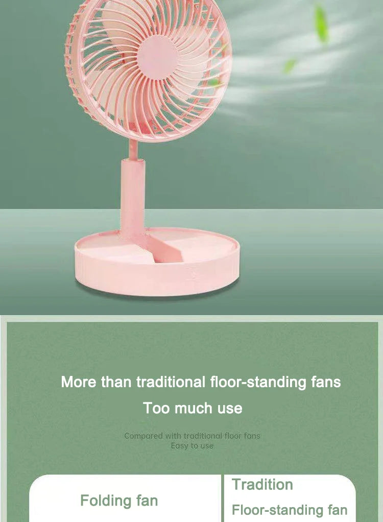 2025 new folding telescopic free adjustment fan charging usb multi-function outdoor portable home desktop floor-standing fan