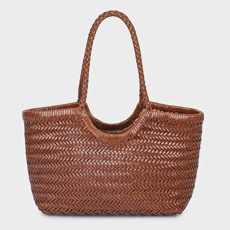 French Leather Woven Bag Fashion Simple Basket Bag Retro Advanced Handmade Bag New Versatile Commuting Women's Shoulder Handbag