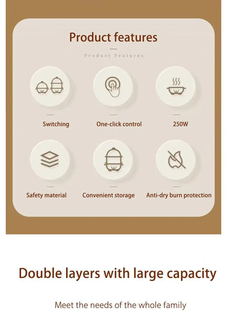 Multifunctional Electric Egg Boiler Single Double Layers Egg Cooker 110V/220V Mini Steamer Poacher Kitchen Cooking Machine