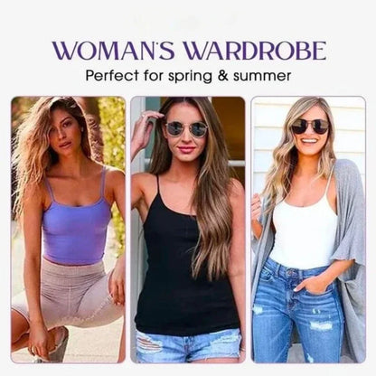 Camisola sexy con sujetador acolchado sólido y tirantes finos para mujer, camiseta sin mangas con sujetador incorporado, 2024