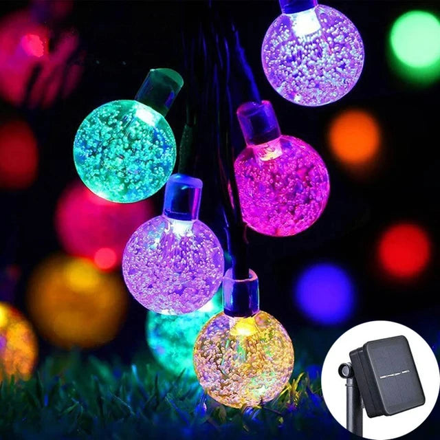Globo de cristal solar led luzes da corda 60 led 8 modos de iluminação ip65 luz de fadas guirlanda de natal para decoração de festa de jardim 1pc/2pcs