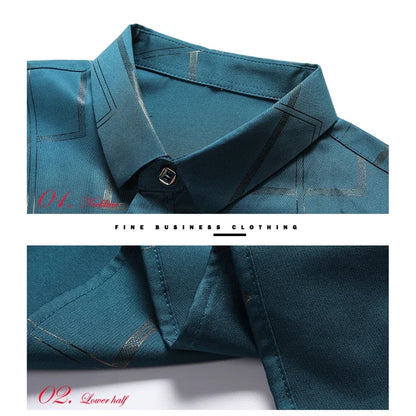 Camisa de manga larga estampada para hombre, informal y moderna, resistente a las arrugas y sin planchado.