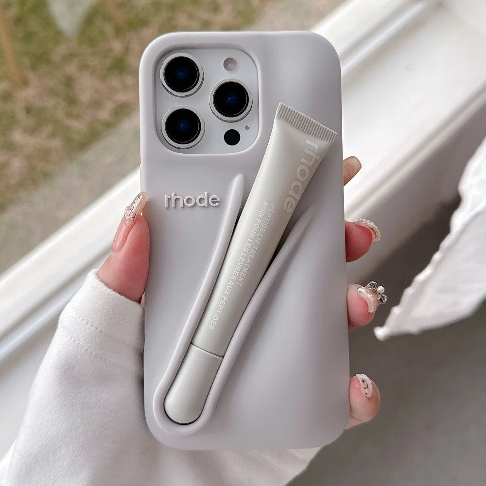 Rhode Case For iPhone 12 13 14 15 16 Pro Max Plus 17 Air Portable Lip Gloss Holder Lipstick Silicone Soft Bumper Cover Lip Glaze