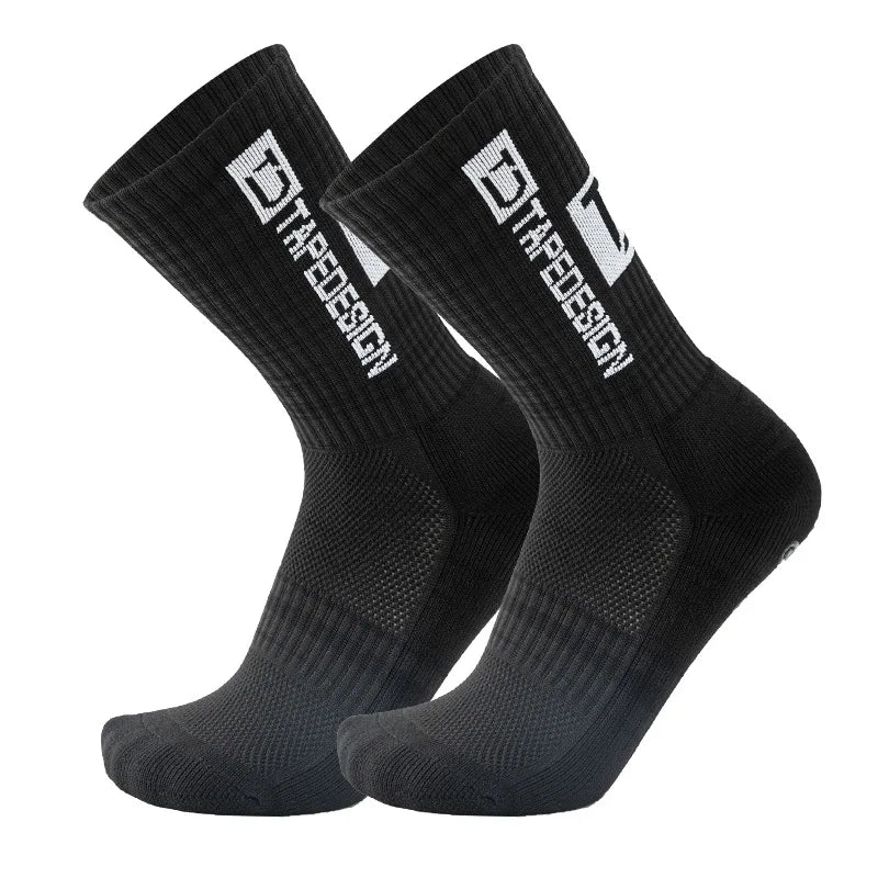 2025 New Anti-Slip Tape Design Football Socks Mid-Calf Non-Slip Soccer Sport Cycling Sports Men's Women Sock Grip Yoga 1 Pair