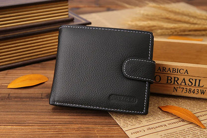 100% Genuine Leather Men Wallets Premium Product Real Cowhide Wallets for Man Short Black Walet Portefeuille Homme