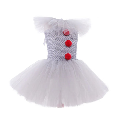 Gray Joker Girls Halloween Costume Tutu Dress Creepy Clown Kids Carnival Party Cosplay Clothing Children Tulle Fancy Dress 2-12Y