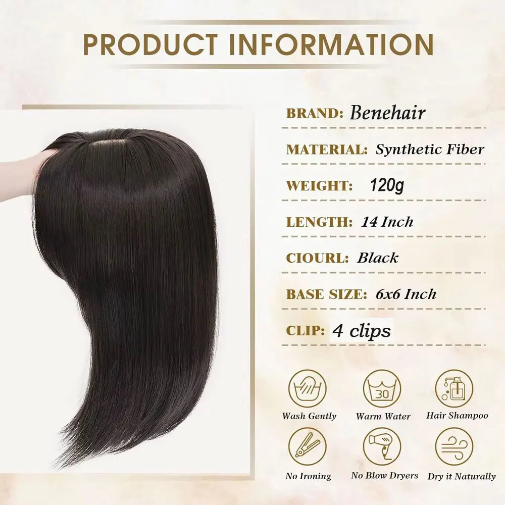 Benehair 14'' 18'' Hair Toppers with Bangs for Women Synthetic 6x6 Top Hairpieces Wigs Long Straight Clip in Hair Extension