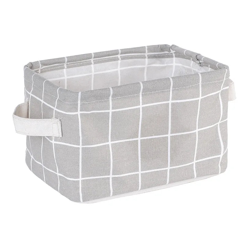 Small Foldable Canvas Storage Basket With Handle Cotton And Linen Desktop Storage Box Small Fresh Waterproof Storage Basket 1PC