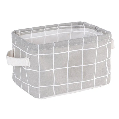 Small Foldable Canvas Storage Basket With Handle Cotton And Linen Desktop Storage Box Small Fresh Waterproof Storage Basket 1PC