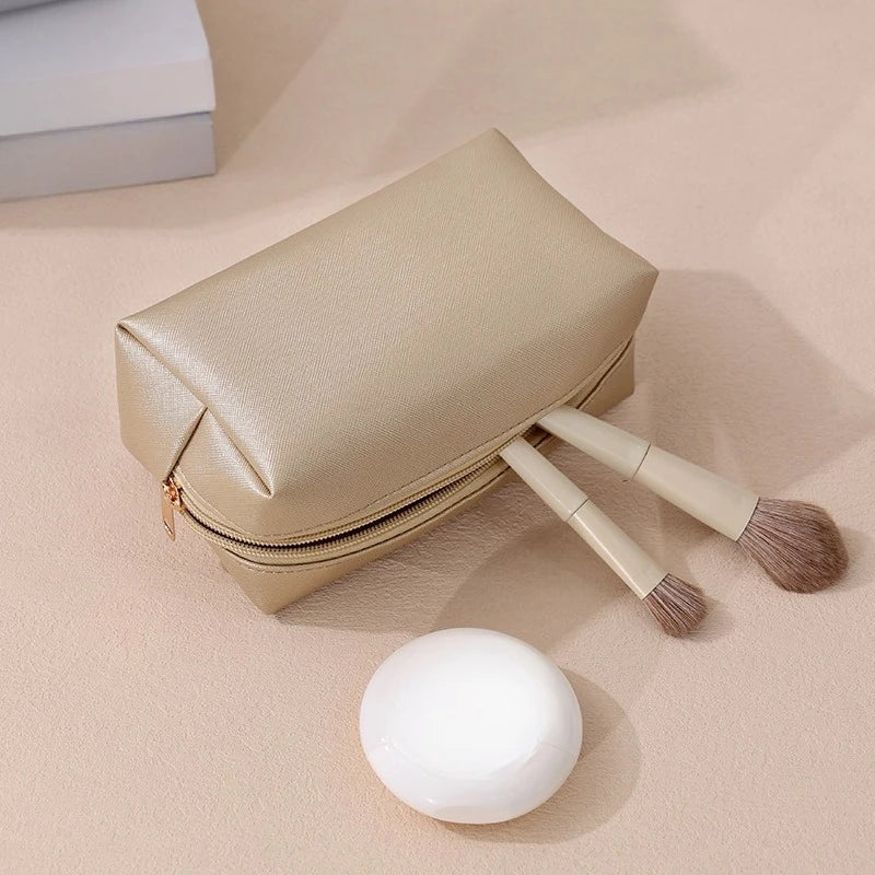 Solid Color Cosmetic Bags for Women Travel Portable Makeup Storage Bag Zipper Toiletry Pouch