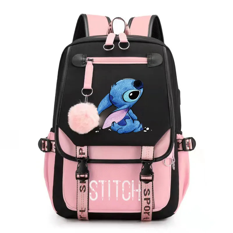 Mochila femenina Disney Stitch con carga USB, mochila escolar para adolescentes, niñas y niños, mochila para portátil, mochilas de viaje para mujeres