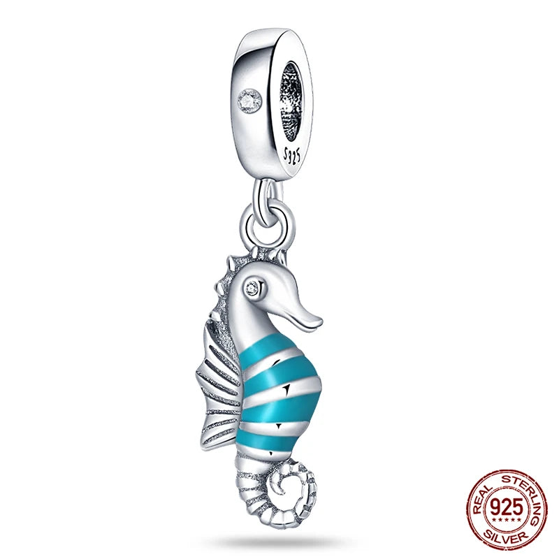 Ocean Series - Original Genuine 925 Sterling Silver Turtle Crab Mermaid Charm Beads Suitable for 3mm Bracelet DIY Making Pendant