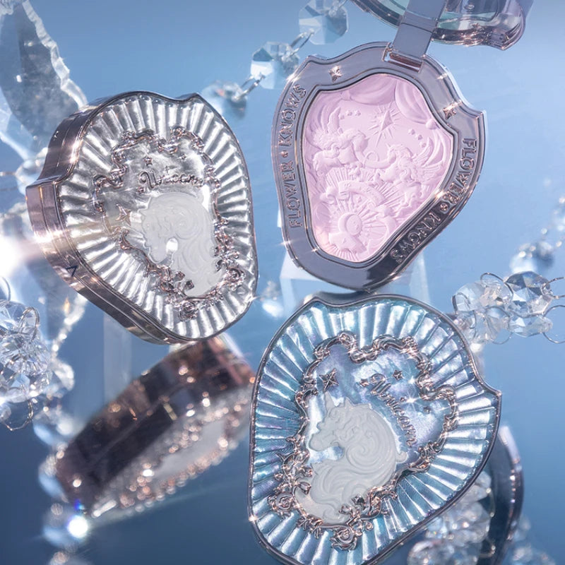 Paleta de rubor con relieve Unicorn de Flower Knows, de larga duración y fácil de aplicar, mate, natural, iluminador, rubor voluminoso, maquillaje.