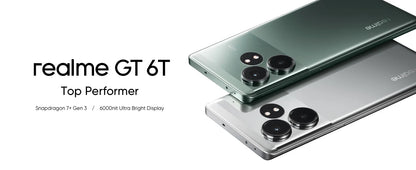 Global Version realme GT 6T 5G Smartphone 6000nit Hyper Display 120W SUPERVOOC Charge Snapdragon 7+ Gen 3 5500mAh Battery 50MP