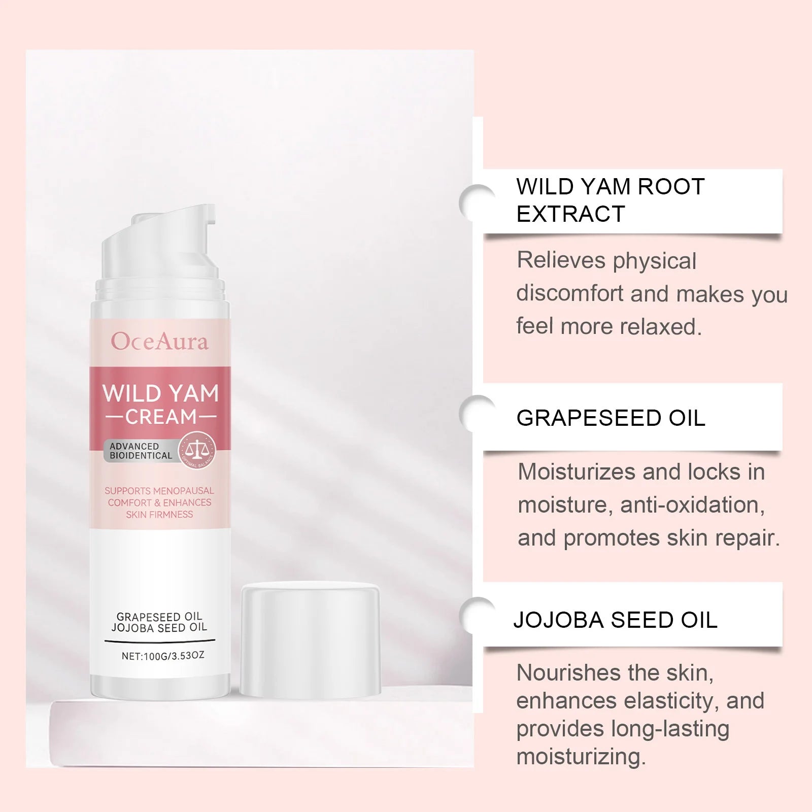 Wild Yam Cream For Hormone Balance Menopause Soothing Reduce Hot Flashes Women Body Balance Support Progesterone Relief Cream