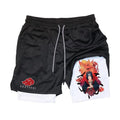 2 in 1 Performance Shorts Athletic Compression Shorts with Towel Loop Pockets Gym Workout Fitness Running Anime Print RL00107