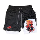 2 in 1 Performance Shorts Athletic Compression Shorts with Towel Loop Pockets Gym Workout Fitness Running Anime Print RL00107