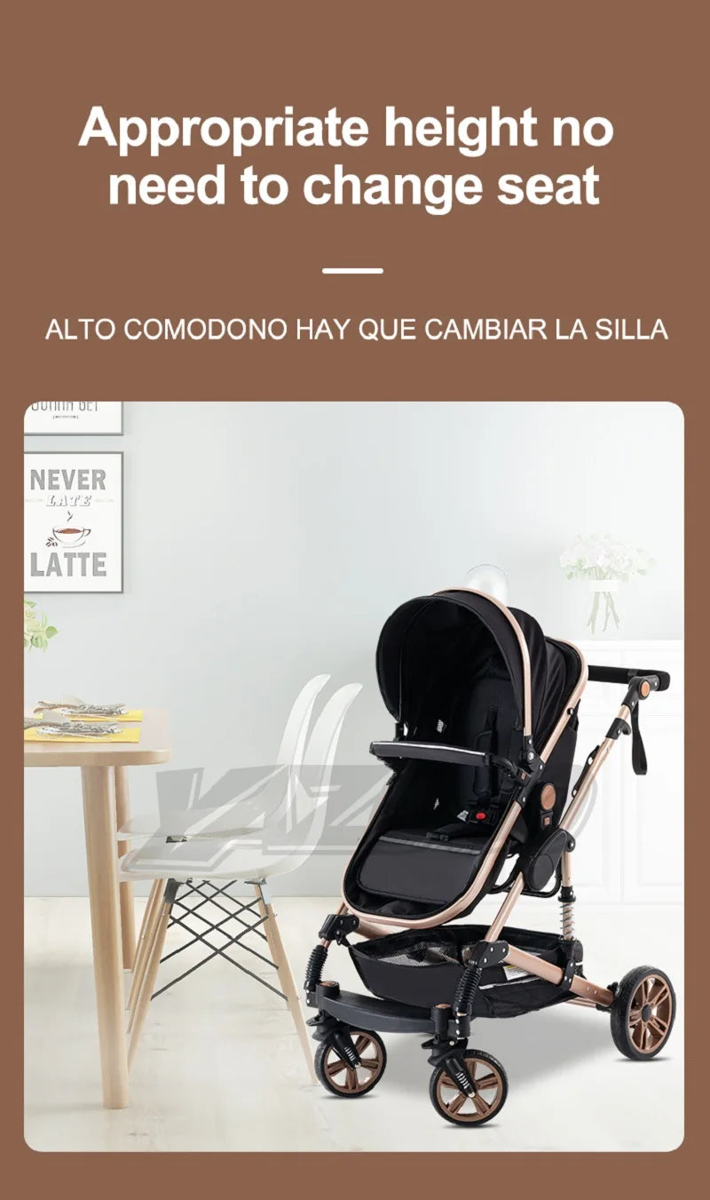 Cochecito de bebé 3 en 1 de lujo, portátil, de viaje, plegable, con marco de aluminio, de gran altura, para recién nacidos.