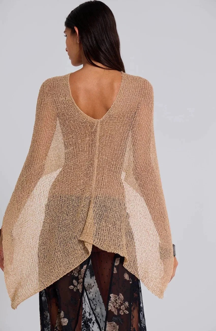 Jaded London Gold Knit Hollowed-Out One-Piece Top Halter Shawl Multi-Wear Holiday Style Halter