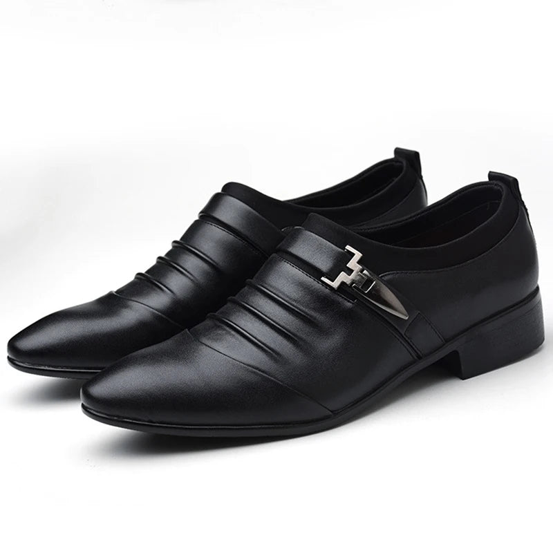Classic Men Dress Shoes Slip on Black Leather Shoes for Men Plus Size Point Toe Business Casual Men Formal Shoes for Wedding