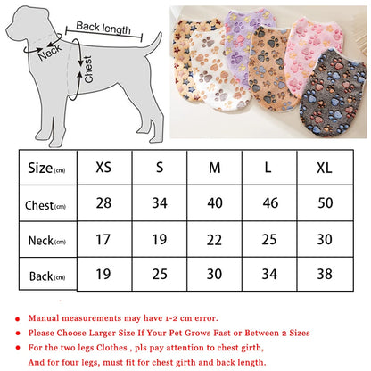 Flannel Dog Clothes Pet Clothes for Small Medium Dogs Soft Puppy Vest Cute Paw Print Chihuahua Coat Yorkshire Vest Pet Costume