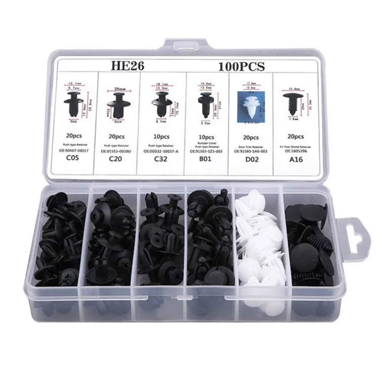 Kit de 100 clips de sujeción para coche, remaches para guardabarros, pasadores de retención para carrocería, remaches para parachoques, paneles de puerta, clips de retención para coche.
