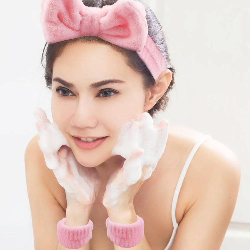 16 Pcs Face Wash Headband Wristband Hair Clips Ponytail Holders Set Soft Spa Bowknot Headband Hair Claw Clips Elastics Hair Tie
