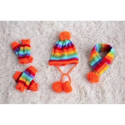 Dog Winter Wear 1 Set(hat+scarf+leg Warmers) Rainbow Stripe Knitted Dog Scarf Winter Warm Hat Footwear Sloves Pet Clothes
