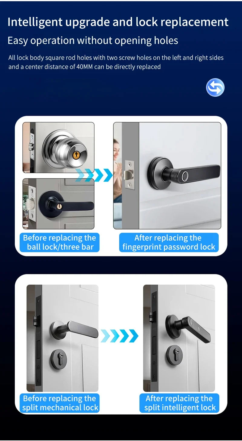 Tuya App Bluetooth Smart Fingerprint Door Lock Password Mechanical Key NFC Unlocking For Wooden Door Handle Lock IP54 Rainproof