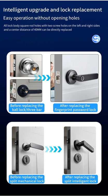 Tuya App Bluetooth Smart Fingerprint Door Lock Password Mechanical Key NFC Unlocking For Wooden Door Handle Lock IP54 Rainproof
