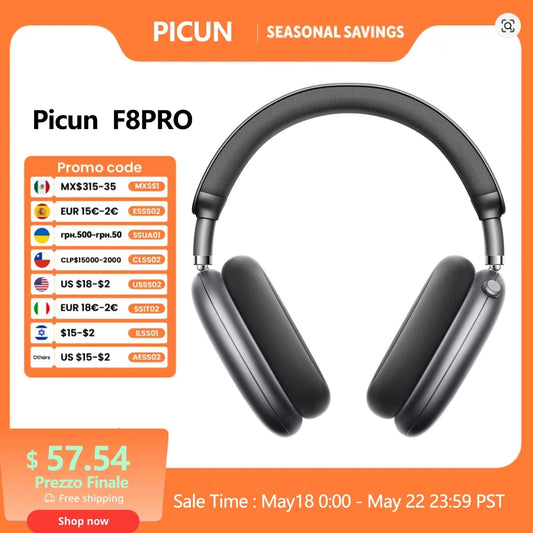 Picun F8 Pro ANC Wireless Headphones 3D Spatial Audio Head Tracking -52dB ANC HIFI Bluetooth Headset ENC HD Mic Low-Latency APP