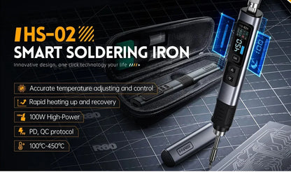 FNIRSI HS-02 Smart Electric Soldering Iron 100-450℃ Temp Adjustable PD 100W Portable Welding Rework Station Solding Irons Kit