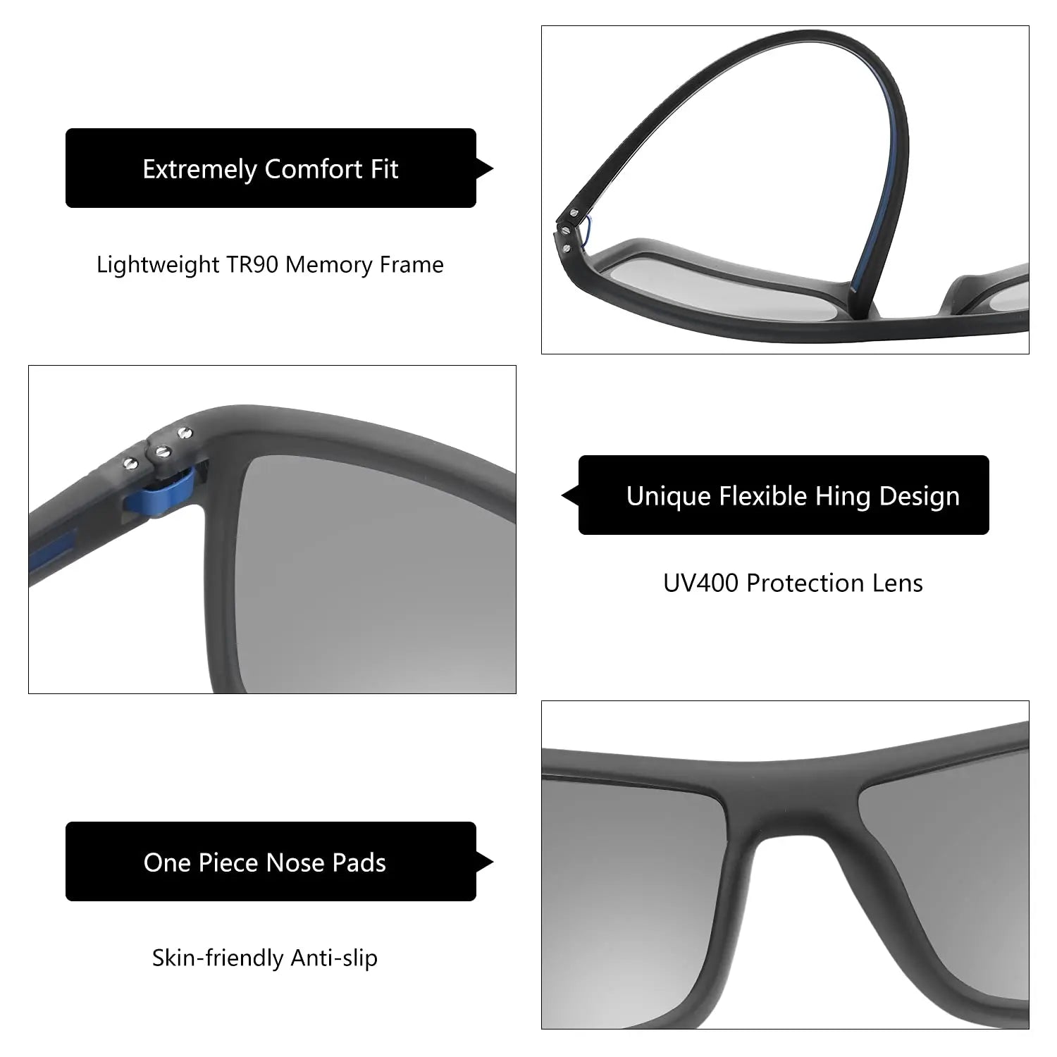 ZENOTTIC Polarized Sunglasses for Men Shades Lightweight TR90 Frame UV400 Protection Square Outdoor Travel Driving Sun Glasses