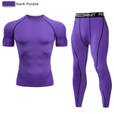 Traje deportivo de compresión para hombre, conjunto deportivo ajustado de yoga, entrenamiento en gimnasio, jogging, ropa deportiva MMA, pantalones de entrenamiento, traje deportivo (2 piezas) 