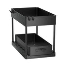 2 Tier Under Sink Organizer Sliding Cabinet Basket Organizer Storage Rack with Hooks Hanging Cup Bathroom Kitchen Organizer