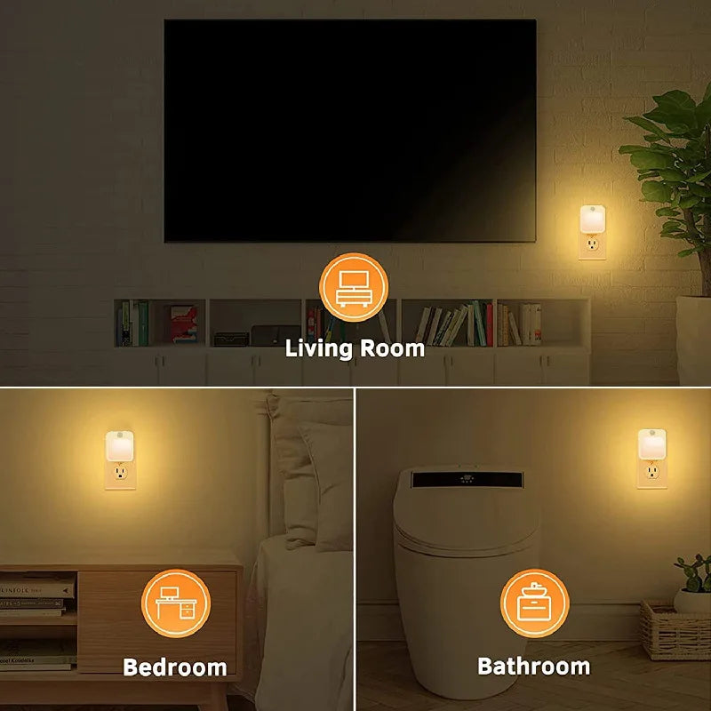 Luz nocturna con sensor de movimiento y luz LED, enchufe europeo, luz nocturna inalámbrica para niños, mesita de noche y dormitorio.