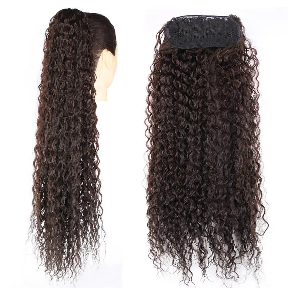 Extensões de rabo de cavalo cacheado longo 80cm aplique sintético com cordão e clip water wave