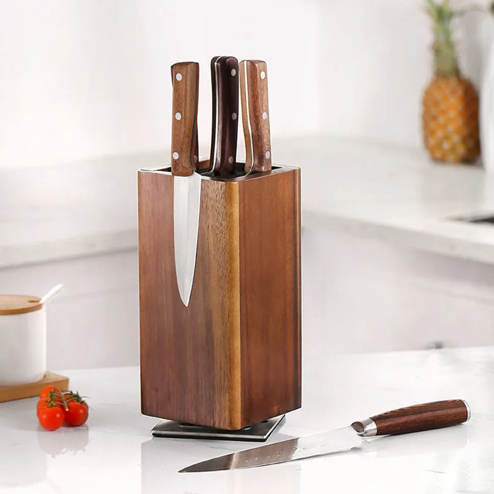 Magnetic Rotating Wood Knife Holder  360° Rotatable Knife Block For  Kitchen Knives Storage With Anti Slip Pad Wood Knife Board